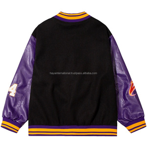 Miếng Vá Thêu Chenille Tùy Chỉnh Chất Lượng Cao Áo Khoác Varsity Nam Tay Áo Da Màu Tím Lạ Mắt - Product Image 5