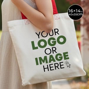 Custom Cotton Tote Bag with Red Handles 16 14 (40 35 Cm) Solid Red <b>Color</b> - Product Image 1