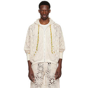 Sudadera con capucha y cremallera de encaje de ganchillo de alta calidad personalizada OEM para hombre 100% algodón bordado Impresión digital temporada de verano - Product Image 1