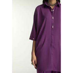 Ensemble chemise et pantalon à manches trois-quarts Dobby Dyed Embellished KST-43323 - Product Image 3