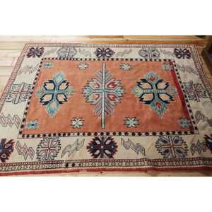 Turkish Vintage Area Rug 4,9x6,3 ft, <b>Red</b> <b>Wool</b> Rug - Product Image 3