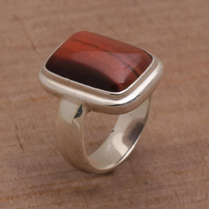 Vente en gros Argent Sterling 925 Minimaliste Oeil de Tigre Bague à Pierre Unique Couronne Rectangulaire Bague de Déclaration Terre Pierre Précieuse Mode - Product Image 4