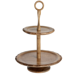 ที่ตั้งโชว์ทำจากไม้2ชั้นพร้อมที่จับแหวนโลหะถาดผลไม้ของหวานไม้ธรรมชาติแบบชนบทสำหรับตกแต่งเคาน์เตอร์โต๊ะ - Product Image 5