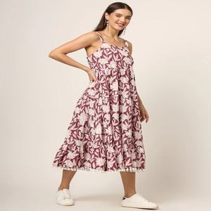 Vestido Étnico Largo con Tirantes y Estampado Floral Vintage de Primera Calidad para Mujer, 100% Algodón, Precio al por Mayor - Product Image 3