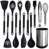 Ensemble d'ustensiles de cuisine en acier inoxydable de 12 pièces, manches isolés contre la chaleur, spatules en silicone sans BPA, ensemble d'ustensiles de cuisine en silicone