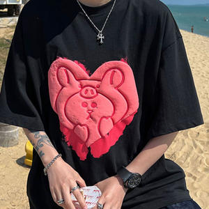 เสื้อยืดพิมพ์ลายพัฟฟ์สำหรับผู้ชายเสื้อยืดผ้าฝ้ายโอเวอร์ไซส์สำหรับผู้หญิงเสื้อดีไซน์3D โลโก้แบบสั่งทำได้จากโรงงาน - Product Image 3