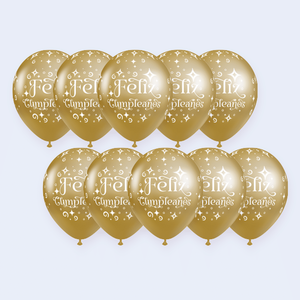 Palloncini Rotondi Metallizzati Oro 'Party Love' per Decorazioni di Compleanno, Confezione da 12 Pezzi - Product Image 1
