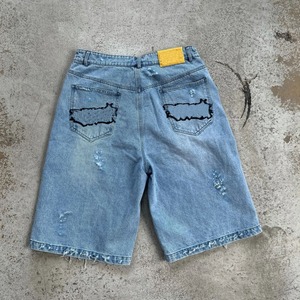 Fabricant de shorts en denim 3d gaufré délavés vintage personnalisés bleus pour hommes - Product Image 6