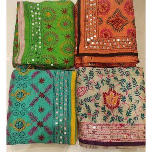 Ladies Luxury Phulkari Embroidery Dupatta New Arrival Multicolor Animal Print Square <b>Shawl</b> Hand Drawn Printing Cotton Georgette - Product Image 6