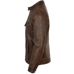 Wholesale Men's <b>Genuine</b> Leather Blouson Winter Jacket with Stand Collar Customizable Color & Logo Canvas Fabric Waterproof - Product Image 3