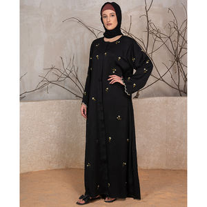 2025 recién llegados OEM ODM negro Abaya ropa islámica 100% poliéster Tik Tok tela con bordado Abaya mujeres vestido musulmán - Product Image 1