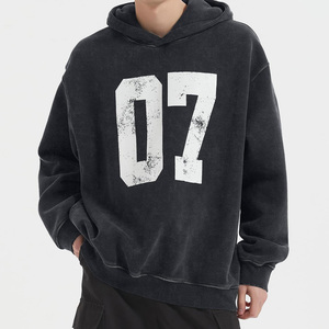 Men's <b>Hip</b> Hop Acid Wash Heavy Fleece Hoodies Custom Embroidery High Quality Polyester/Cotton Blend Vintage Distressed Winter - Product Image 3