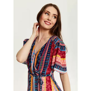 Robe portefeuille mi-mollet à imprimé cachemire personnalisée pour femmes et filles à manches courtes, encolure en V, style de fête, logo au dos à prix raisonnable - Product Image 5