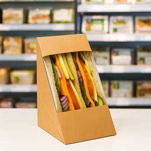 Venta al por mayor de papel Kraft ecológico para alimentos, cajas de sándwich triangulares personalizadas con ventana para Decoración - Product Image 3