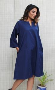 Robe en lin, robe droite en lin, robe à col fendu, robe mi-longue en lin, robe bleue, tunique en lin, vêtements en lin, robes pour femmes, - Product Image 3