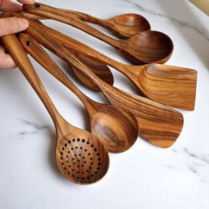 Utensilio de cocina de madera de acacia natural, utensilios de cocina, cuchara, cucharón, espátula, Skimmer, utensilios de cocina antiadherentes, esenciales, ecológicos - Product Image 5