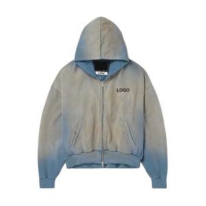 Sudadera con capucha unisex de algodón extragrande con hombros caídos, corte holgado y cremallera, con estampado digital de invierno, personalizada al por mayor para OEM - Product Image 1