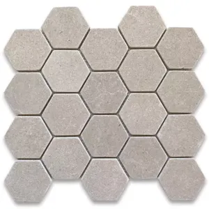 M33XT 3 "กระเบื้องโมเสคหินอ่อนลาย Crema Marfil Carrara ทรงหกเหลี่ยมเคลือบและขัดเงากันลื่นสำหรับทางเข้าห้องนอนห้องโถง - Product Image 1