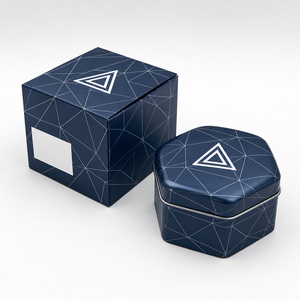 Boîte de rangement pour montres avec logo personnalisé, emballage cadeau OEM, boîte en métal noir hexagonale de luxe, boîte en étain noire fossile - Product Image 1