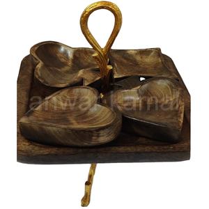 Premium Quality Custom Work Metal & Wood Serving Tray with <b>Heart</b> <b>Shape</b> <b>Bowls</b> - Product Image 1