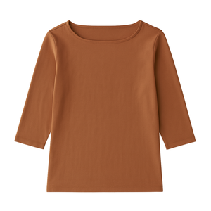 T-shirt pour femme en coton biologique de luxe 100% certifié GOTS, coupe classique, doux, pré-rétréci, manches 3/4, col bateau - Product Image 1