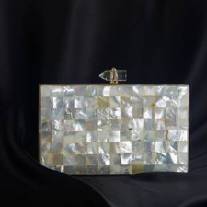 Luxury Mother of Pearl <b>Clutch</b> for Women - Handmade Pearl Inlay Evening <b>Bag</b> with <b>Gold</b> Accents - Product Image 6