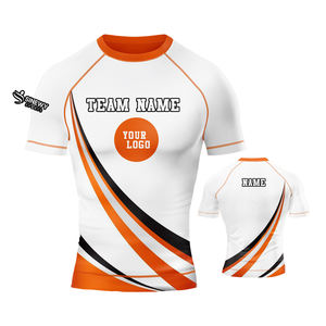 Venta al por mayor de alta calidad Fitness Swim Shirts Impreso de manga corta para hombres Rash Guard - Product Image 6