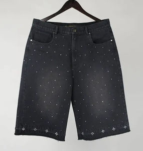 High Quality Unisex Acidwash Allover Rhinestones Denim Shorts Custom Made Bling <b>Jean</b> Shorts <b>For</b> <b>Men</b> Summer Denim jorts - Product Image 4