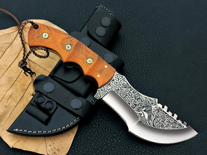Cuchillo de Caza de Hoja Fija Grabado, Hecho a Mano, de Acero D2, Cuchillo de Supervivencia EDC con Mango de Micarta y Funda. - Product Image 2