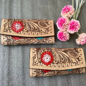 New Fashion Hand Tooled Leather Saddle <b>Blanket</b> Tassel Handbag Stylish Hand Carving Leather Floral Wallet Combo Set for Women's - Product Image 3