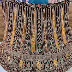 Rajwadi 11000 terciopelo pesado Lehenga Jarkan corte pasta trabajo doble lata 3,5 M Flair largo Choli 1,2 M Dupatta 2,5 M borde verano invierno - Product Image 5