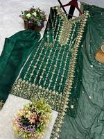 Chinon soie séquence broderie travail haut et Sharara avec bordure en dentelle Dupatta usure traditionnelle séquence broderie travail costume