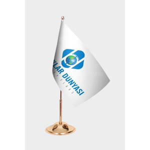 Drapeau de bureau personnalisé plaqué or avec impression numérique, mât en aluminium, matériaux polyester et plastique, avec logo personnalisé - Product Image 2