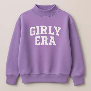 Sweat-shirt à col montant pour femme Girly Era, pull en polaire oversize, décontracté, confortable, hiver, motif graphique, col rond, manches longues, tendance streetwear - Product Image 1