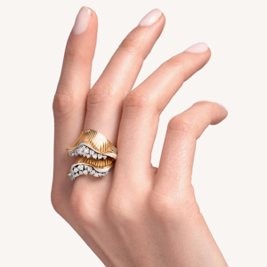 Contemporary Rose <b>Gold</b> Diamond Statement <b>Ring</b> with Unique Wavy Design - Product Image 3