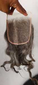 Venta al por mayor 4x4 gris indio Remy extensiones de cabello con cierres de La India - Product Image 5