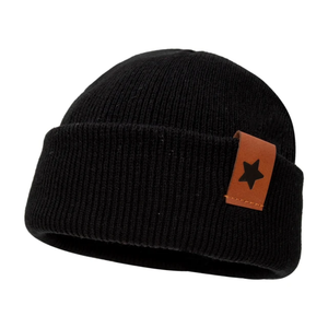 Custom Acrylic Blend <b>Slouchy</b> Cuff Leather Patch Winter <b>Hat</b> Warm Ski Cap with Skull Knit Fashionable <b>Beanie</b> for Travel - Product Image 5