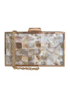 Aaliyan Impex Vente chaude Sac à main pochette en nacre incrustée en vadrouille blanche avec chaînes pour filles et dames - Product Image 2