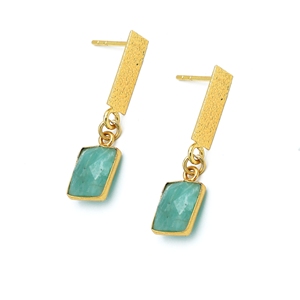 Boucles d'oreilles pendantes rectangulaires en amazonite tendance DUA pour mariage |   Fait main, plaqué or 18 carats, laiton, pour femmes |   Géométrique |   Vente en gros indienne - Product Image 1