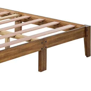 TRIHO THF-1032 Deluxe 14 Inch Smart Wood Platform Bed Frame Queen Natural for Wholesale