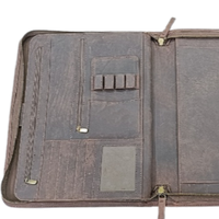2022 nouveau dossier de documents multi-utilitaires en cuir véritable sur mesure fermeture à glissière personnalisé brun foncé présentation Padfolio/classeur