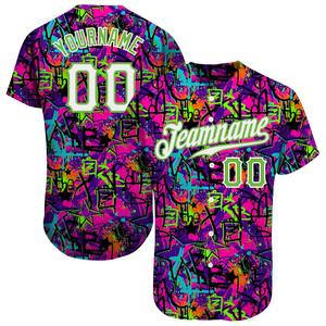 Uniforme de béisbol Industria Ropa deportiva Patrón de grafiti personalizado Blanco-Verde neón 3D Jersey de béisbol auténtico - Product Image 1