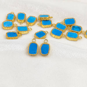 Colgante de abalorio de rebanada de turquesa Natural, collar minimalista de forma Irregular con borde galvanizado dorado para fabricación de joyas - Product Image 3