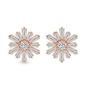 Boucles d'oreilles clous en diamant de laboratoire Radiant Flower 2 carats (2 ct) couleur F-G pureté VS 26 diamants or massif 14K éclat champ doré - Product Image 3