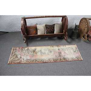 Tapis de 1,3 x 4,8 pieds, tapis vintage, tapis turc en laine marron avec motifs de plantes et d'arbres - Product Image 3