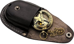Cadran solaire en laiton boussole avec étui en cuir et chaîne-Pousser la boussole ouverte Steampunk accessoire-Cadran solaire de poche boussole cadran solaire horloge - Product Image 4