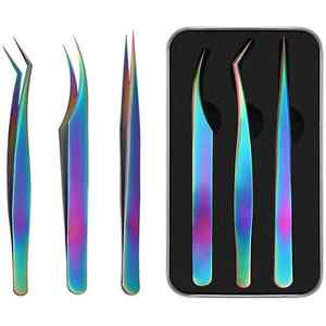 Pince à cils coudée personnalisée de 12 cm en acier inoxydable pour extensions de cils pointe pointue en fibre de volume russe individuel - Product Image 3