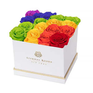 Lennox 16 Eternal Roses in Pride Design Natural Square Box for Mother's Day and Valentine's Day Gifts - Product Image 1