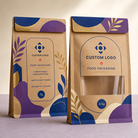 Pochette en papier kraft personnalisée de luxe avec fenêtre et fermeture magnétique pour emballage alimentaire 3,5g 7g Sac laminé compostable