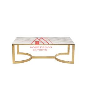 Mesas de centro con tapa de mármol rectangular de lujo moderno de último diseño, Base pulida dorada Simple para sala de estar de Hotel - Product Image 1